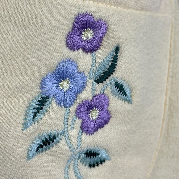 Vintage Grandmacore Fleece Jacket Sz M Oversized Embroidered Floral Hipster Cozy - Picture 3 of 12